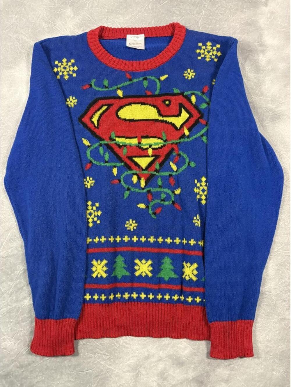 Superman Christmas Ugly Sweater Knit Holiday Lights Adult XS / S